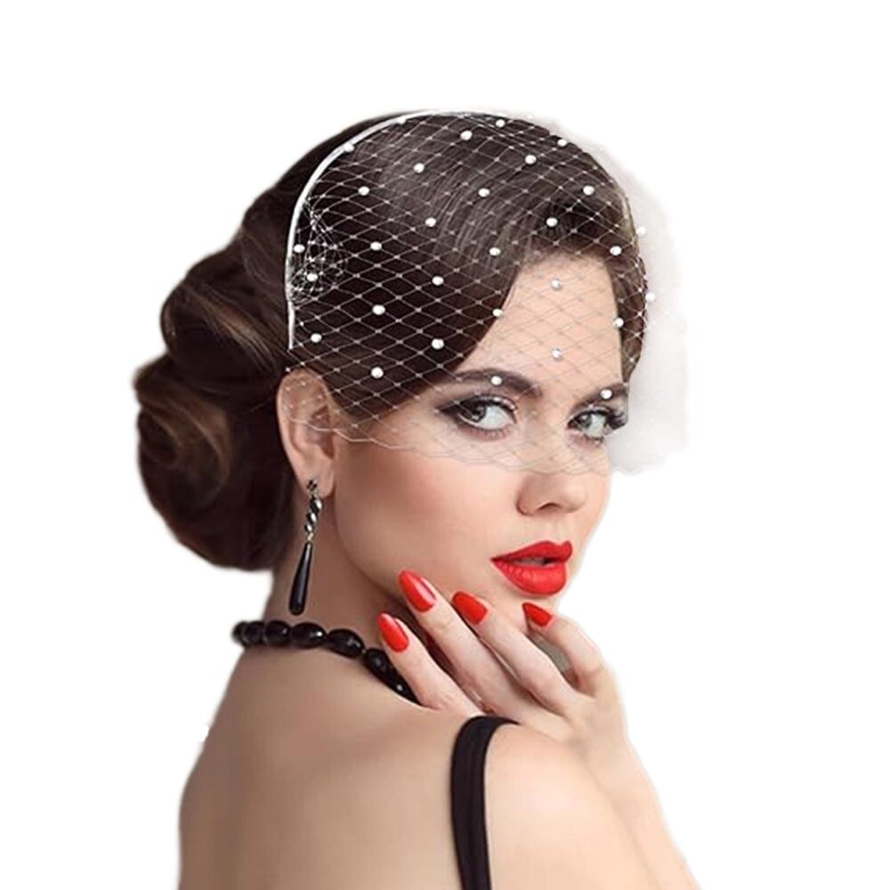 Pearl-Accented Birdcage Veil Headpiece